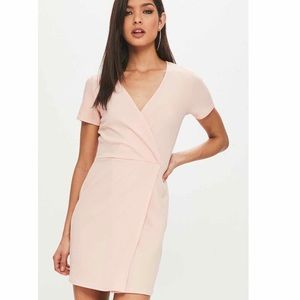 Missguided Nude Wrap Front Bodycon Dress
